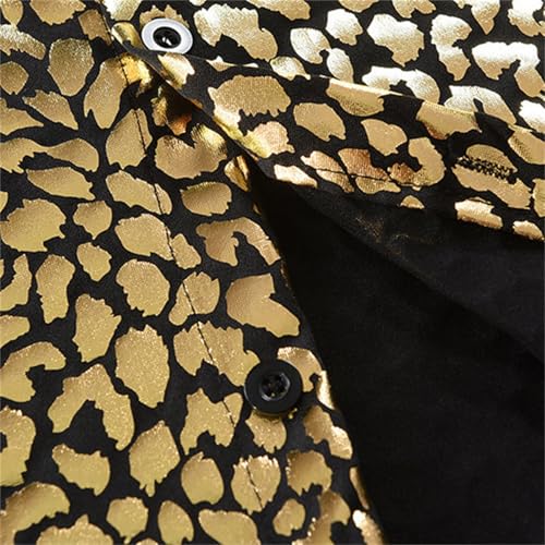 YOSUWOAI Chemise disco en cuir de serpent pour homme - Bronzing - Brillante - Chemise d'affaires - Chemise à manches longues - Boutonnière - Coupe clubwear - Chemise brillante pour fête à thème – vue 6