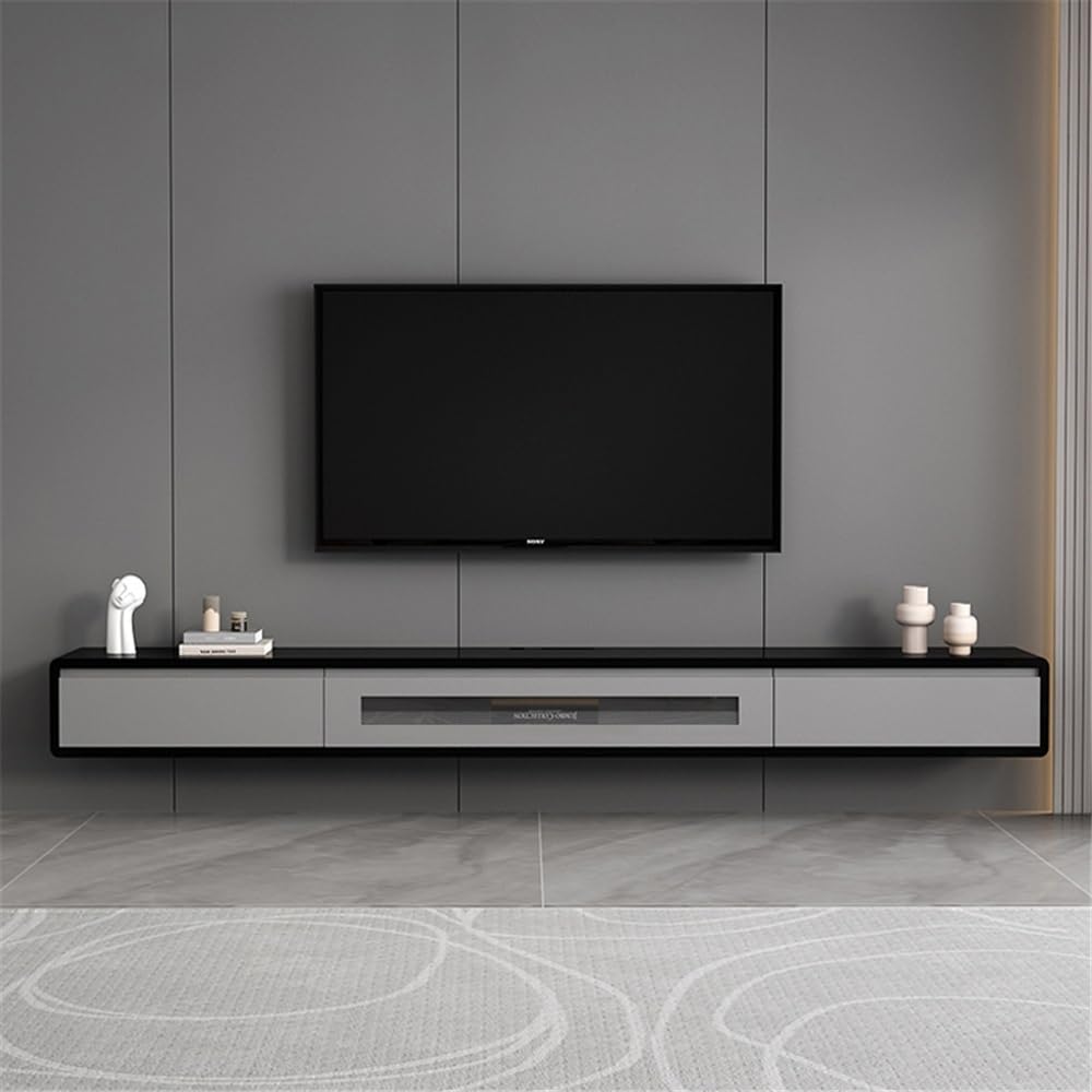 Supporto TV galleggiante montato a parete Mobile TV sospeso for sotto TV, consolle TV montata a parete, unità TV sospese moderne in legno massello, centro di intrattenimento con cassetti portaoggetti