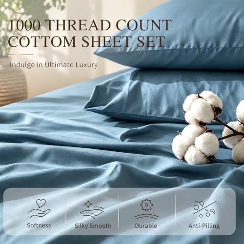 Image of MEISHANG 1000TC Egyptian Cotton Sheets King, 16 inch Deep Pocket | 1000TC Egyptian Cotton Sheets, Sateen Weave, Ultra Soft & Breathable, OEKO-TEX Certified