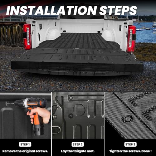 Image of LASFIT Truck Tailgate Mat for Ford Super Duty F250 F350 F450 2026 2025 2024 2023 Truck Bed (Not Fit Optional with Tailgate Step) All Weather Protector TPE Tailgate Liner,1pc Black