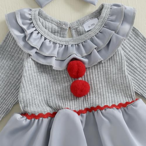 Baby Girl Halloween Outfit Clown Dress Ruffle Romper Long Sleeve Patchwork Doll Collar Onesie Cute Fall Clothes4