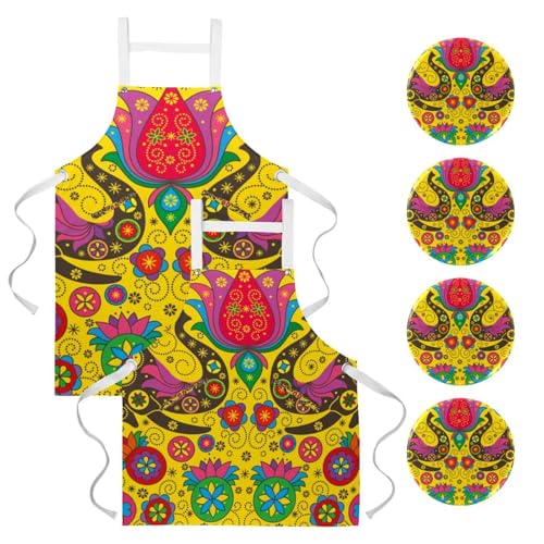 Tablier de serveuse multicolore motif éléphant pour bistrot et bar