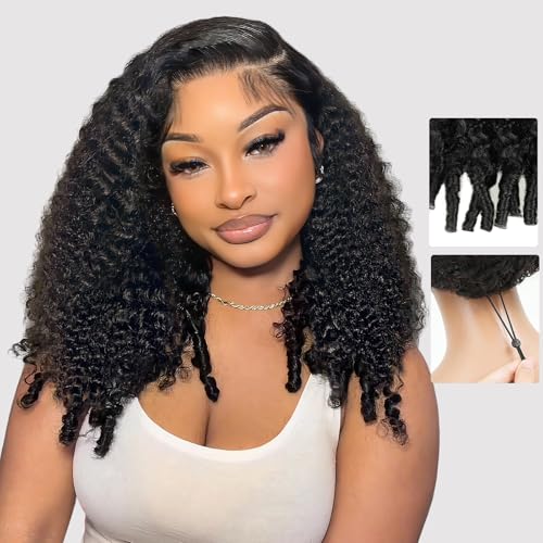Beluck Pull Go Full 13x6 Burmese Curly Glueless Human Hair Wig with Drawstring 210 Density Pre-Plucked Pre-Cut Lace Front Wig Spiral Curly Ends for Black Women 18 Inch