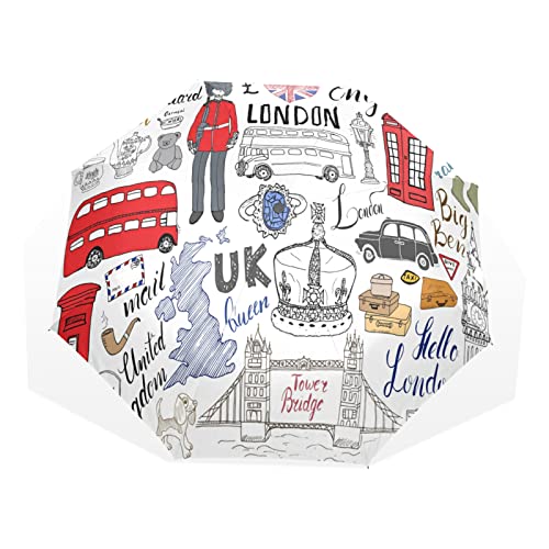 TropicalLife Regenschirm London City Bridge Big Ben, winddicht, 3-fach gefaltet, Regenschirm für Damen, Herren, Mädchen, Jungen, Unisex, ultraleicht, Outdoor, Reisen, kompakter Regenschirm, multi,