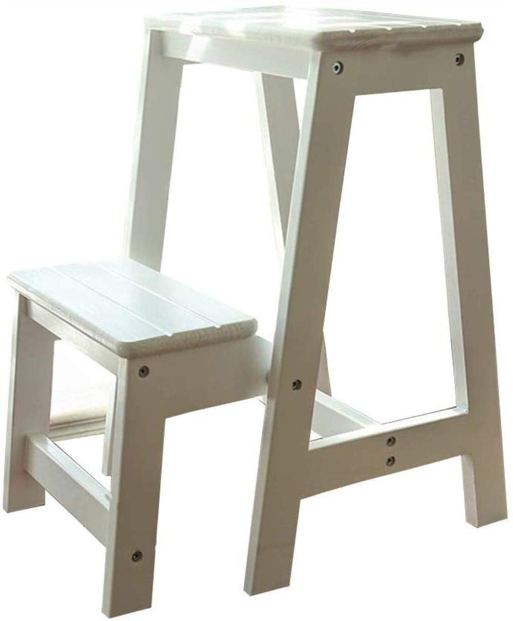 Échelle en bois massif blanc premium : tabouret escabeau pliant et robuste