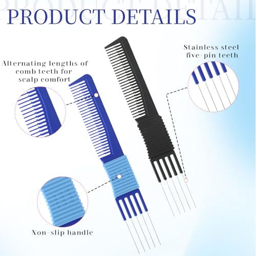 Peines metálicos para cabello rizado 2 piezas negro y azul miniatura 2