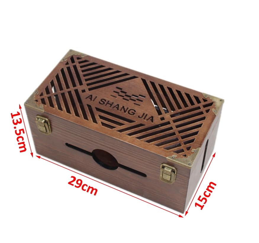 Luminexia Kabelkanal Box,Steckdosenbox Kabelsammler,Massivholz Schreibtisch Aufbewahrungsbox Kabelmanagement Box Holzregal Eckregal Kupfer Muster Dekor Mit Schloss BüRo Holz Schreibtisch Organizer