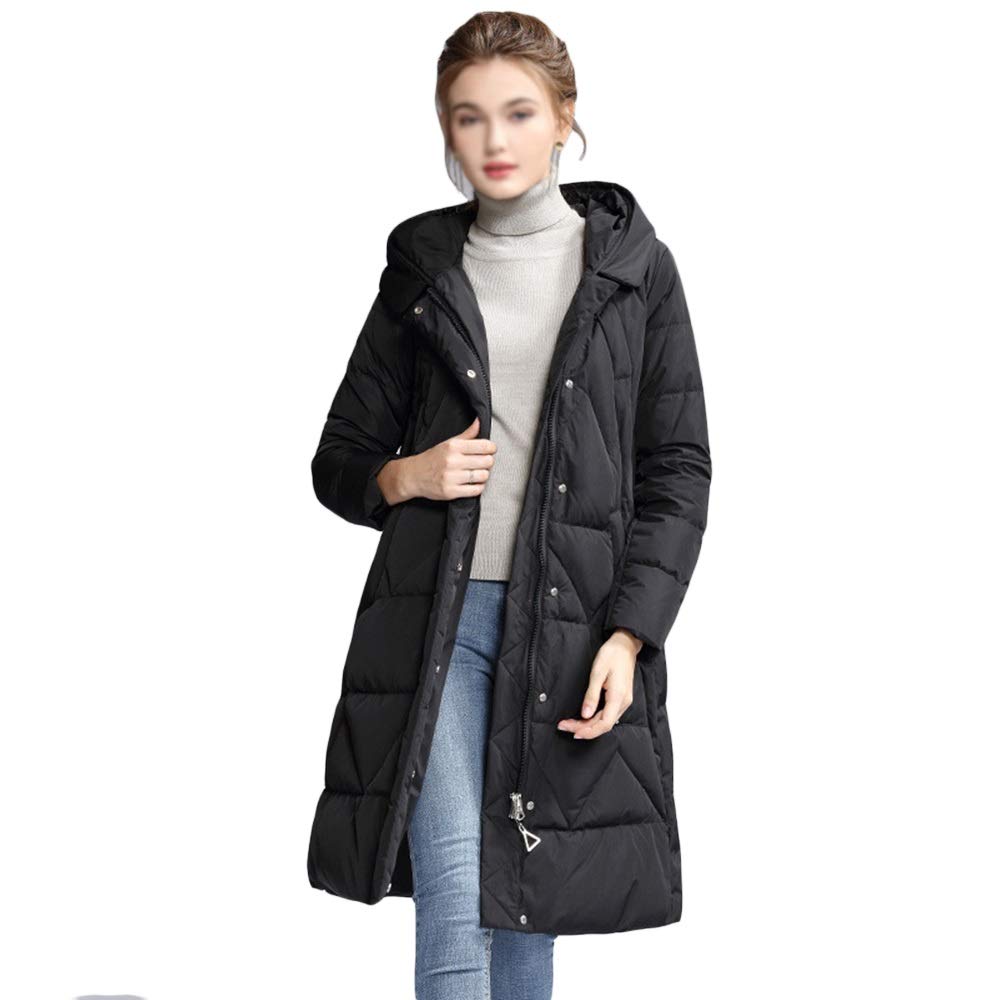 YSM YRF Casual Classical Long-sleeved Hooded Long Down Jacket Zipper Plus Size Blue (Color : Beige, Size : L)