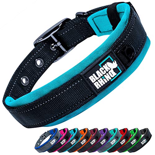 Black Rhino - The Comfort Collar Ultra Soft Neoprene Padded Dog Collar for All Breeds - Heavy Duty Adjustable Reflective Weatherproof (Small, Sport Blue/Bl)