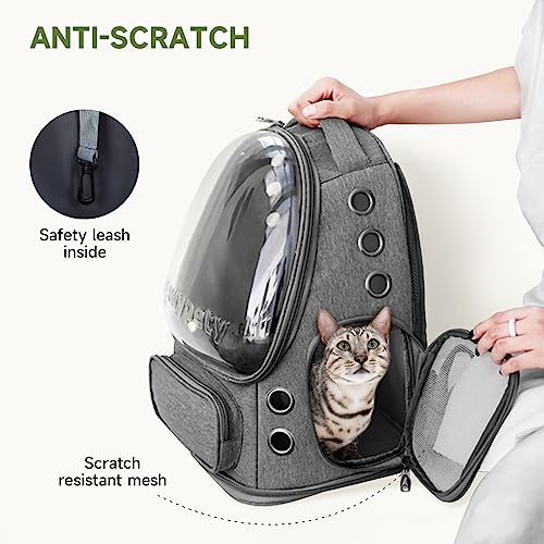 Image of Cawypety Cat Backpack Carrier, Breathable Cat Carrier Large Space Bubble Pet Backpack For Kitty Small Dog Up To 15Lbs, Transparent & Foldable Pet Carrier For Travel Hiking (Dark Gray)
