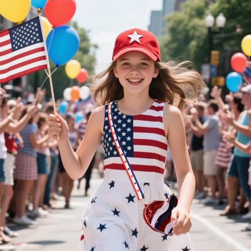 Image of 4th of July Purse for Women Sequin Beaded USA Star Purse American Flag Crossbody Shoulder Bag 4th of July Outfits