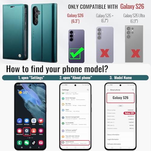 PlusnapX Wallet Case for Samsung Galaxy S26 Compatible with Magsafe, 2-in-1 PU Leather Flip RFID Blocking Card Holder Stand Shockproof Magnetic Detachable Cover for Galaxy S26 Case 6.2", Bluegreen by PlusnapX - Used condition - Image 7