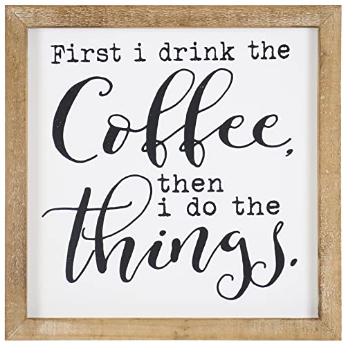 SANY DAYO HOME First I Drink The Coffee Then I Do The Things Rustic Wood Framed Coffee Signs 12 X 12 inch Hanging Farmhouse Wall Art Decor for Home, Kitchen, Coffee Bar SANY DAYO HOME First I Drink The Coffee Then I Do The Things Rustic Wood Framed Coffee Signs 12 X 12 inch Hanging Farmhouse Wall Art Decor for Home, Kitchen, Coffee Bar