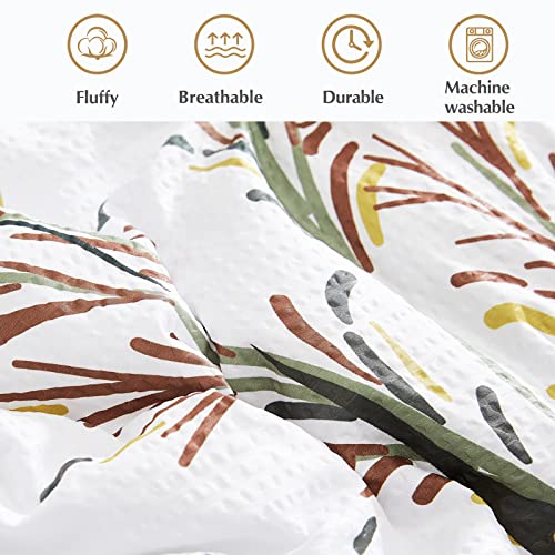 Casaagusto Queen Comforter Set 8 Pcs White & Green Dandelion Plant Comforter Set With Flowers Leaves Pattern Soft Seersucker Design All Season Microfiber Bedding Set With Decor Pillow (90"X90") #TOP4