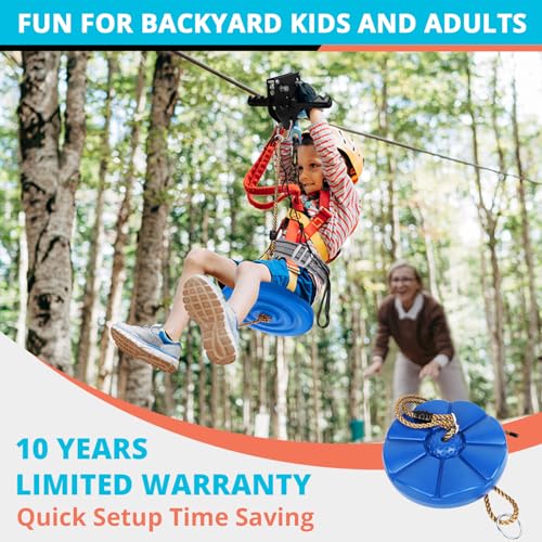 Zip Line Kit for Kids Adults : 120FT Up to 380Lbs – Quick Tighten Zipline for Backyard Outdoor with 100% Rust Proof Removable Trolley Seat Spring Brake