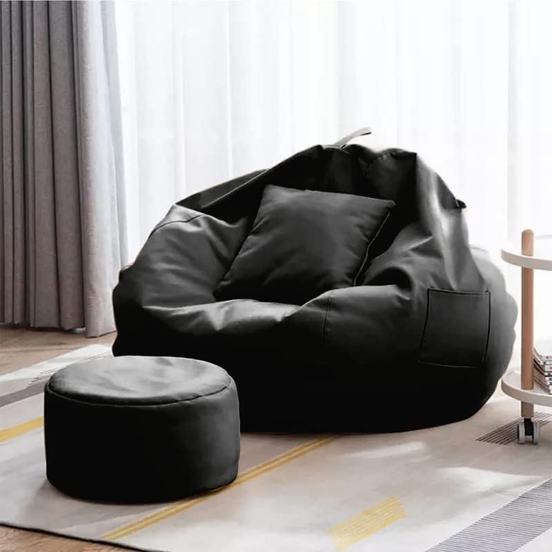 Urbino Faux Leather Bean Bag Chair with Beans - 4XL - Black-image-45