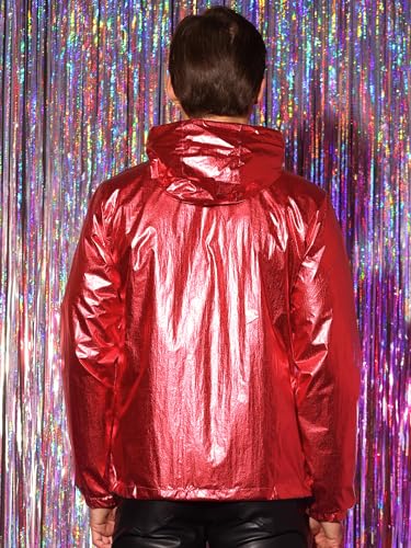Lars Amadeus Metallic Jackets for Men's Zip Up Disco Party Hooded Windbreaker Shiny Jacket3