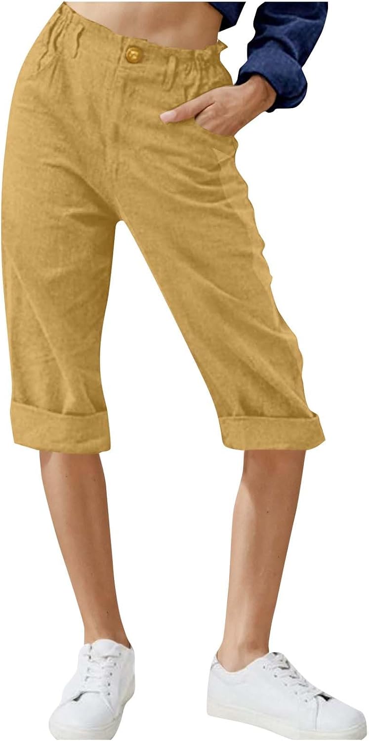 Capri Pants for Women Summer Casual Wide Leg Pants Stretchy High Waist Pant Lightweight Outdoor Capris Trousers