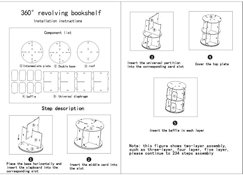 Rotating Bookshelf 360° Display 2 Tier Floor Standing Bookcase Storage Rack &Adults Solid Wood Bookshelf Organizer For Living Room, Bedroom, Study, Office（White） #TOP6