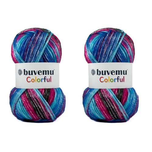 Image of Colorful Self-Striping Multicolor Fuzzy with Subtle Sheen Yarn, 56% Polyester 44% Acrylic, Each 3.53Oz(100 gr) / 252yds(230m) (No.5) (2 Skeins)