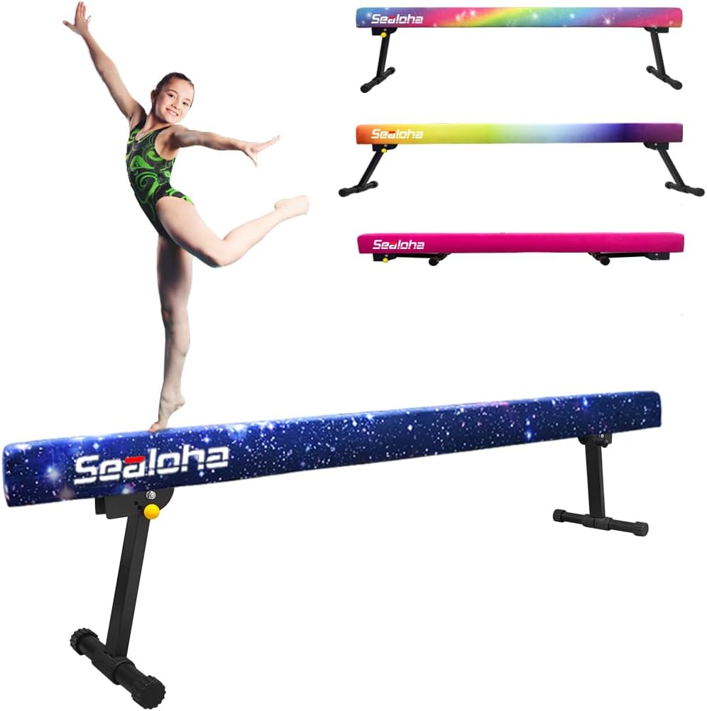 8ft Ultrasimple Adjustable&Foldable Balance Beam,High-Low Floor Beam Suede Gymnastics Equipment,No Tool Require, Gymnastics Beam for Training&Professional HomeTraining