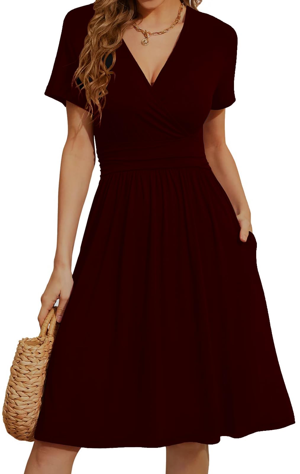 Women Casual Summer Dress 2025 Beach Vacation Floral Sundress Short Sleeve Wrap V-Neck Modest Dresses