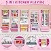 Wee Wonders 5-in-1 Kids Kitchen Playset with Realistic Lights & Sounds, Mini Kitchen Toys for Girls, Doll Kitchen House Toy, Mini Furniture Pretend Play Toys for Toddler Age 3+, Pink