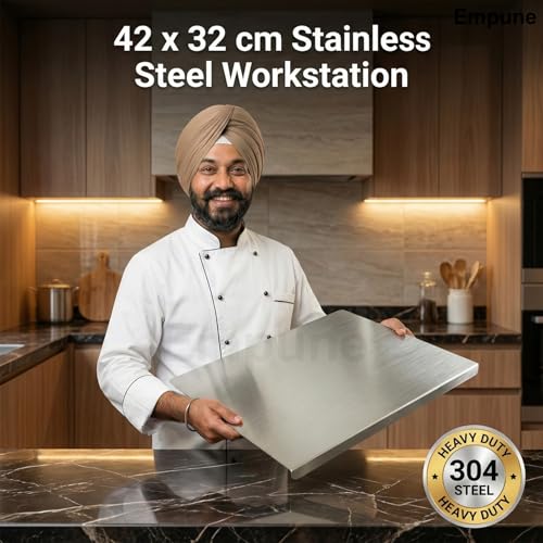 Image of Stainless Steel Chopping Board with Lip | 42 x 32 cm | Heat-Resistant up to 200C | Reversible, Food-Grade Steel Cutting Board | Free 2 Steel Straws | Medium
