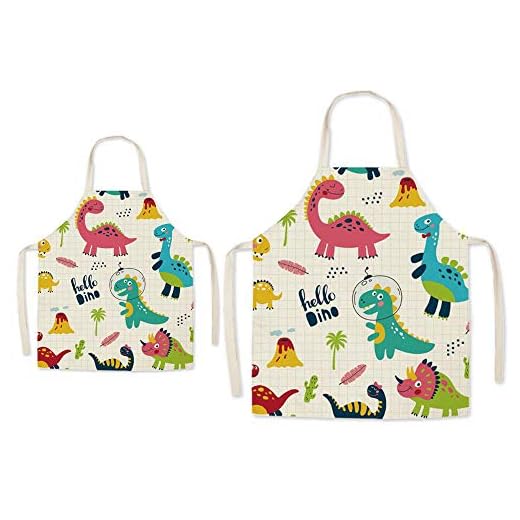 Eyand Padres Delantal para cocinar Niño - Super Lindo patrón de algodón y de Cocina Delantal de la mamá de los niños, Cocinar Pintura delant (Dinosaurio)