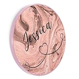 Personalised Wireless Charger For Qi Enabled Phones, Pink Swirl Marble with Pink Edge with Heart Name,
