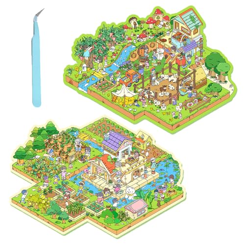 シーンシール 造景シール紙ミニチュア模型 立体 ハウス ステッカー 大型 3d ドールハウス おもちゃ シール 可愛い ストレス解消 グッズ 造園ステッカー ピンセット付き (2点セット+ピンセット)