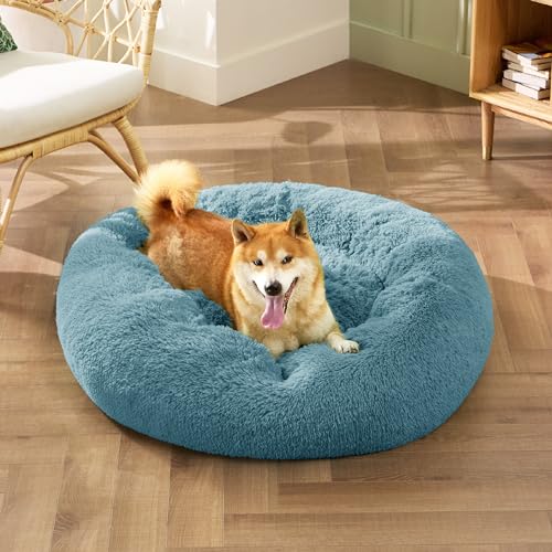 Image of Bedsure Calming Dog Bed Medium Size Dog Donut Washable Pet Bed,30ins Washed Blue