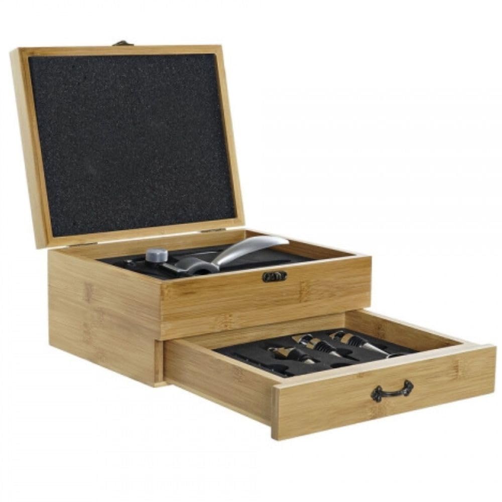 Premium Weinzubehör Geschenkset 8-teilig in edler Holzkiste | Geschenkbox für Frauen & Männer | Geschenkidee zu Weihnachten, Ostern & persönlichen Jahrestagen