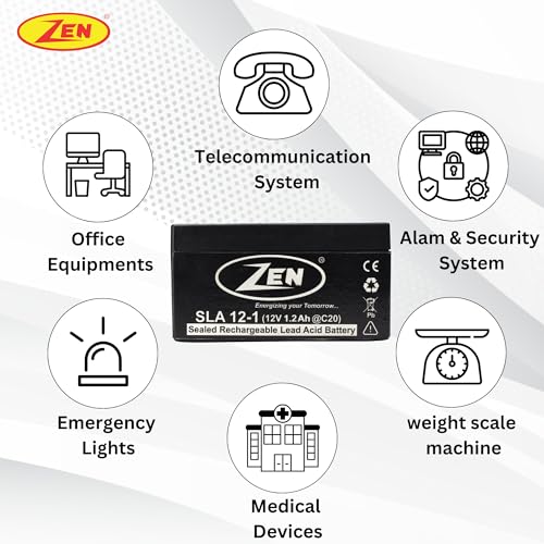 ZEN 12 Volt 1.2Ah SMF VRLA Battery | Battery for UPS Systems, Emergency Lighting, Security Devices, Solar, More Applications - Image 3