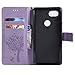 HAOTP Pixel 2 XL Wallet Case, Floral Flower Love Tree Cat Embossed PU Leather Magnetic Flip Shockproof TPU Inner Bumper Card Holders & Hand Strap Purse Case for Google Pixel 2 XL Light Purple