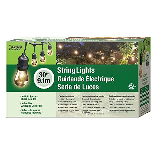 Image of Feit Electric 72041 30 Foot Heavy-Duty Weather Resistant Decorative Indoor and Outdoor 10 Sockets Incandescent String Lights, 30', 11W, Dimmable,Black