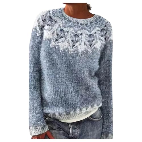 Jersey noruego para mujer, de cachemira, manga larga, cuello redondo, a rayas, de punto, otoño, invierno, elegante, suéter de invierno, cálido, informal, tallas S-5XL, 013 Light Blue, M