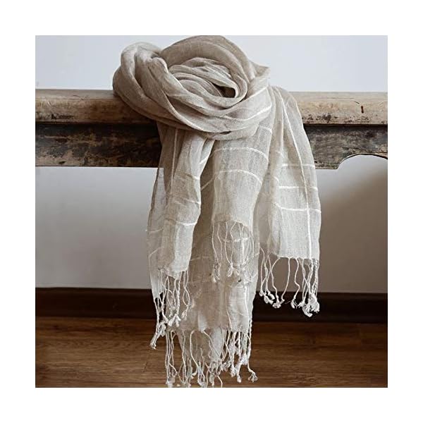 Jeelow Lightweight Summer Scarf Light Shawl Wrap Linen Feel Scarves For Men And Women, Linen Stripe, Large - Image 3