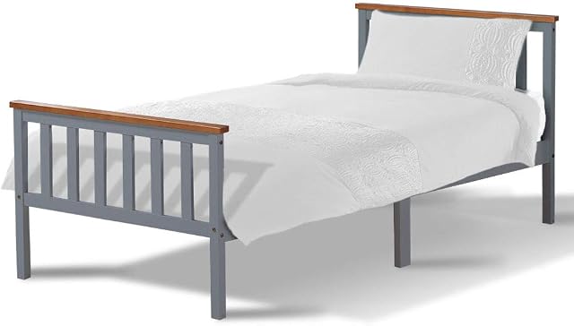 AVC Designs Single Pine Bed Frame 3ft Grey Oak Wooden Shaker Style Bedroom Furniture