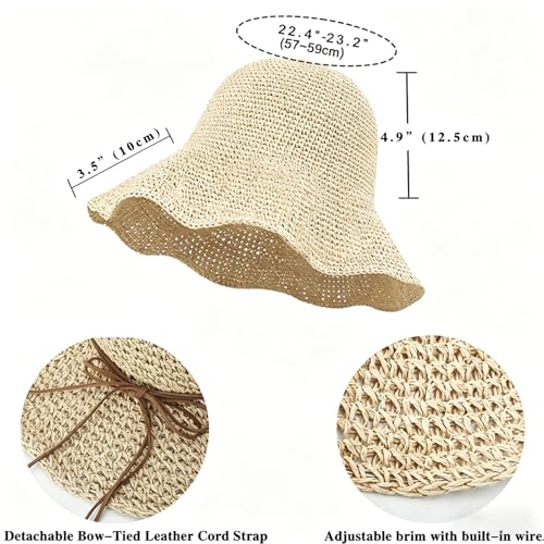 Sombrero de mujer tipo bucket de paja para sol miniatura 3