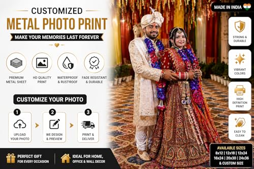 Image of Personalized Metal Photo Print 8x12 Inch | Custom Aluminium Photo Frame | HD Glossy Waterproof Sublimation Wall Decor | Anniversary, Birthday, Wedding Gift for Couple & Family(8x12)