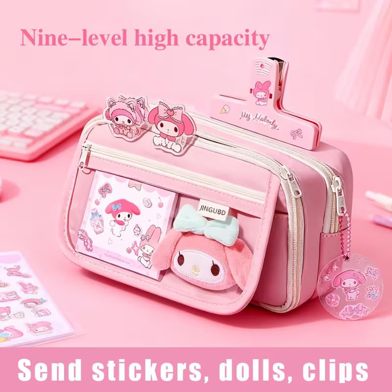 Image of Panda Pencil Case,Cute Design Large Capacity with Transparent Window, Includes Panda Doll and Only 1-Stickers (Pink)