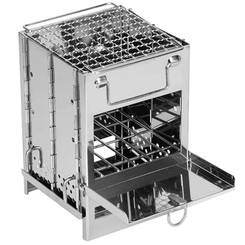 Hperu Estufa de Madera portátil para Acampar, Estufa de Campamento a Prueba de Viento de Acero Inoxidable Plegable para cocción al Aire Libre, mochilero, Senderismo, Picnic y Uso de Emergencia