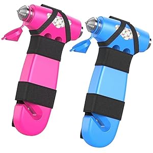 Car Safety Hammer, 3-in-1 Emergency Escape Tool with Window Breaker and Seat Belt Cutter, Safety Emergency Car Escape Tool for Car, Office, Home, 2 Pack