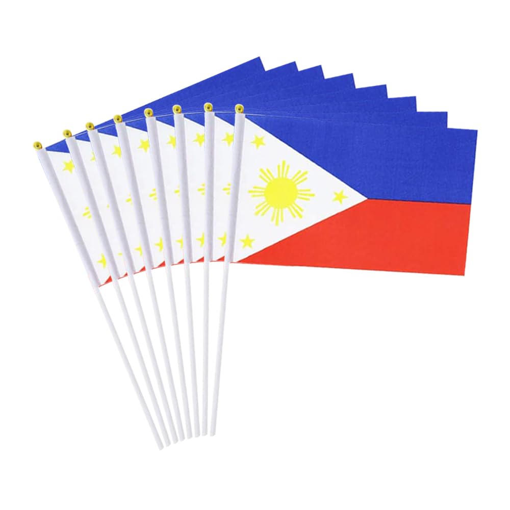 20 Pack Small Philippines Flags on Stick, 5x8'' Handheld Filipino Flag, 12'' Plastic Staff, Double-Sided Printed Polyester, Waterproof Fade-Resistant for Independence Day, Parades, Patriotic Events