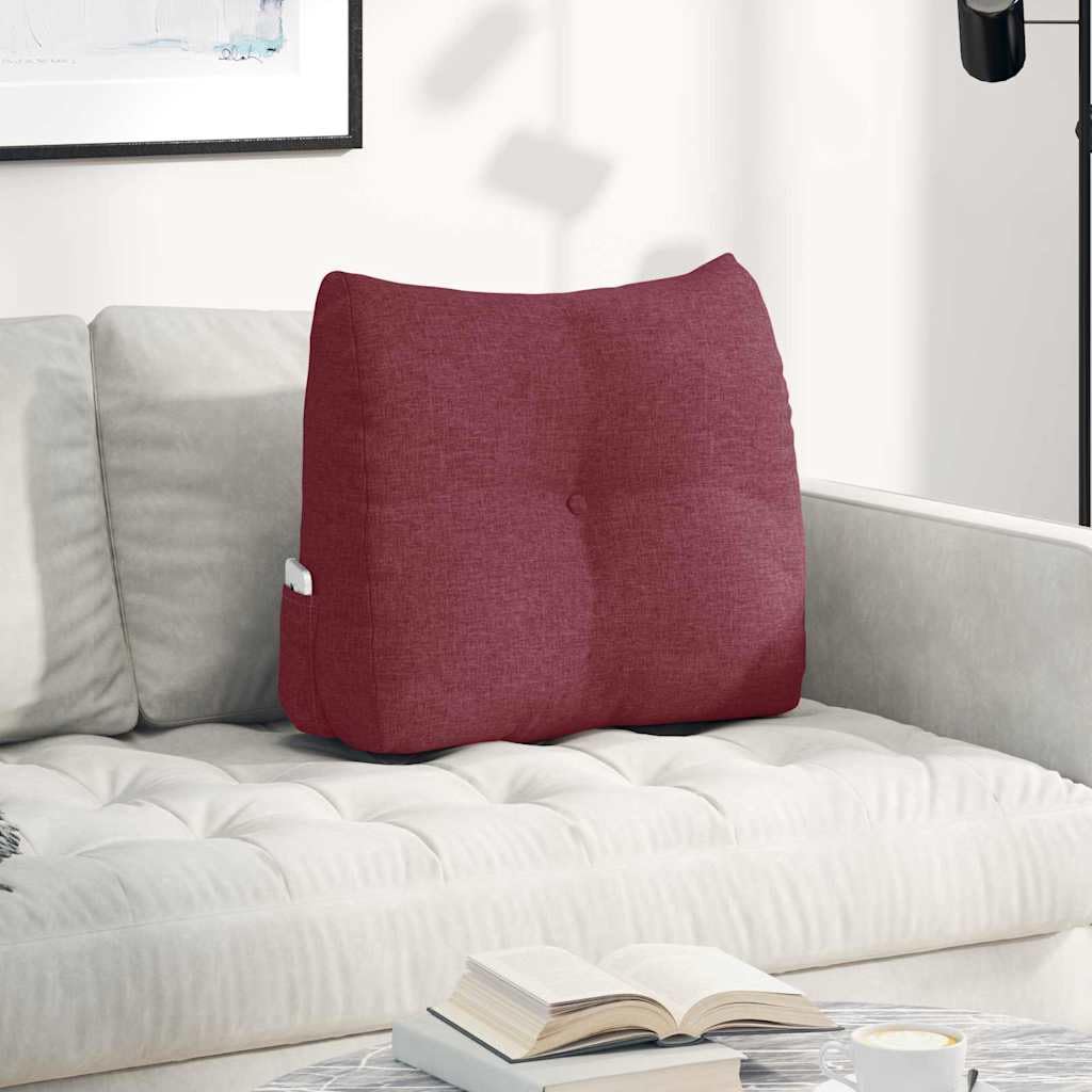Cojín de espalda rojo vino 60 x 24 x 50 cm tela con diseño ergonómico, relleno de poliéster, funda extraíble, versátil para sofá, oficina, lectura, relajación, apoyo postural