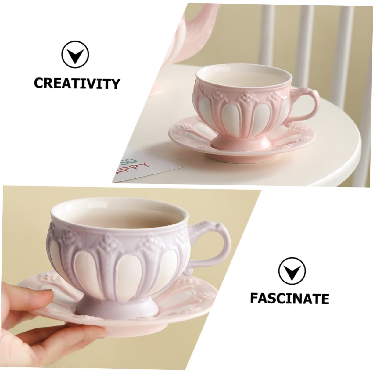Homoyoyo Juego de Taza de Té y Platillo Rosa 2 Piezas de Cerámica