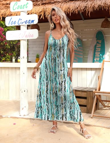 Image of Zeagoo Womens Summer Dresses Long Sundresses for Women 2025 Casual V Neck Dress for Women's Beach Sundress with Pocketss