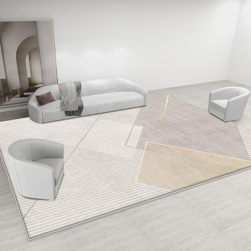 Tapis géométrique beige et gris élégant de salon 140 x 200 cm