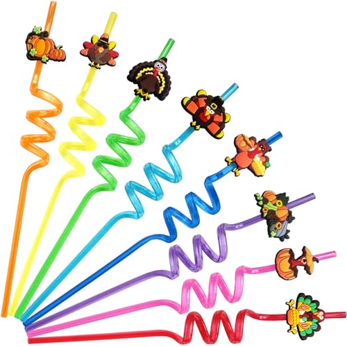 24 PACK Thanksgiving Reusable Drinking Straws, Turkey Pumpkin Maple...
